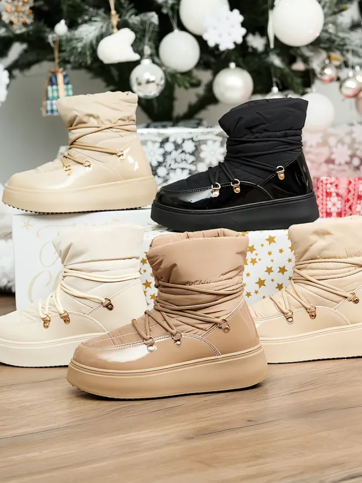 Royalfashion Wsuwane śniegowce damskie w kremowym kolorze Dabenda