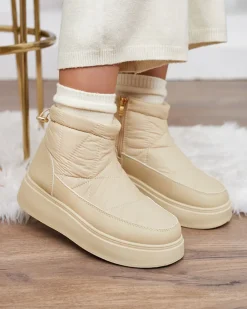 Royalfashion Wsuwane śniegowce damskie w beżowym kolorze Armeda