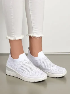 Royalfashion Wsuwane sneakersy damskie na koturnie z cyrkoniami Qelavise