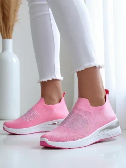 Royalfashion Wsuwane sneakersy damskie na koturnie z cyrkoniami Qelavise