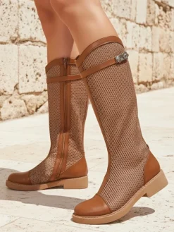 Royalfashion Wysokie ażurowe damskie botki Ovittole