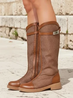 Royalfashion Wysokie ażurowe damskie botki Ovittole