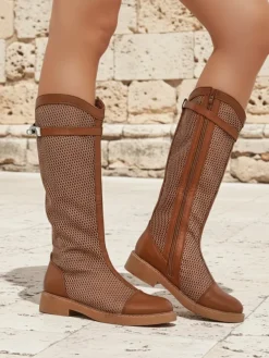 Royalfashion Wysokie ażurowe damskie botki Ovittole
