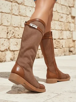 Royalfashion Wysokie ażurowe damskie botki Ovittole