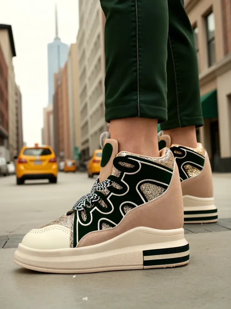 Royalfashion Wysokie sportowe buty damskie z ukrytym koturnem Oblaffi