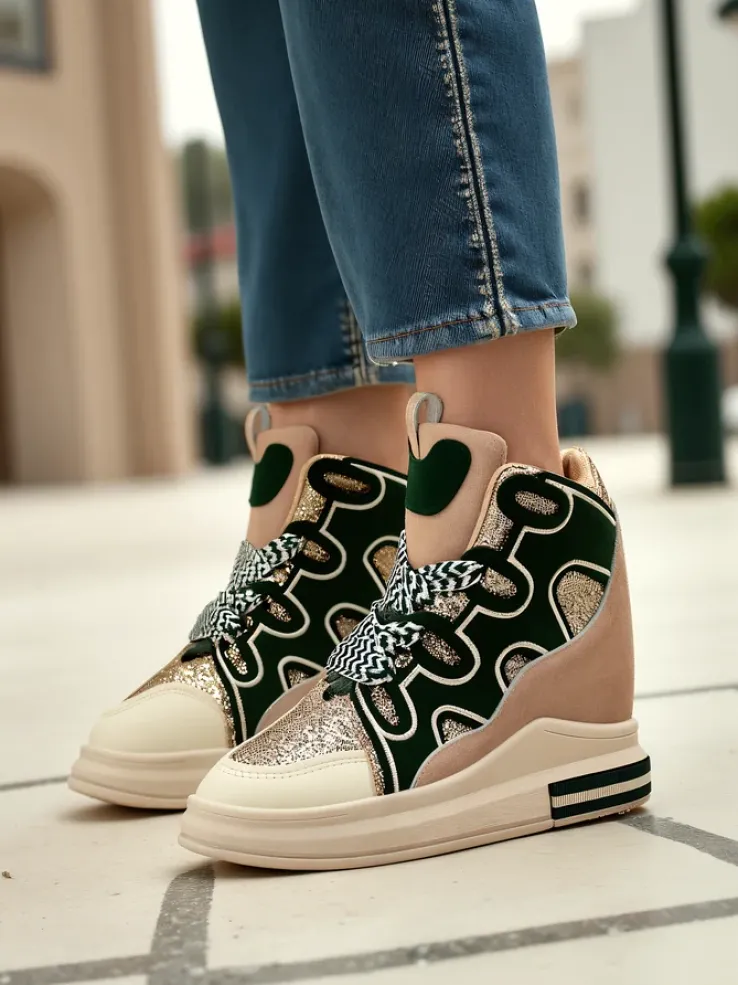 Royalfashion Wysokie sportowe buty damskie z ukrytym koturnem Oblaffi