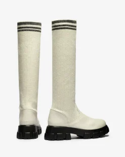 Royalfashion Wysokie wsuwane kozaki damskie w kolorze ecru Alerpi