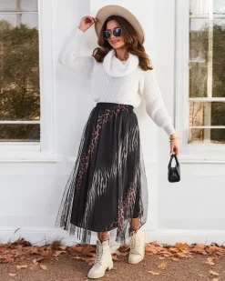 Royalfashion Wzorzysta damska spódnica midi z tiulem