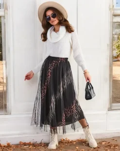 Royalfashion Wzorzysta damska spódnica midi z tiulem