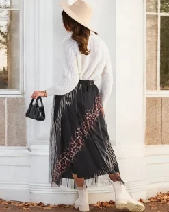 Royalfashion Wzorzysta damska spódnica midi z tiulem