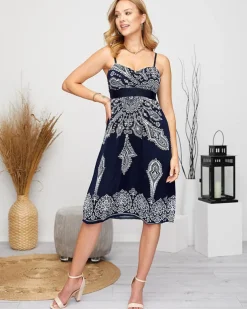 Royalfashion Wzorzysta damska krótka sukienka w kolorze granatowym