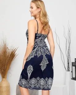 Royalfashion Wzorzysta damska krótka sukienka w kolorze granatowym