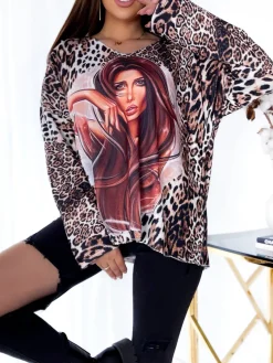 Royalfashion Wzorzysta długa bluzka damska