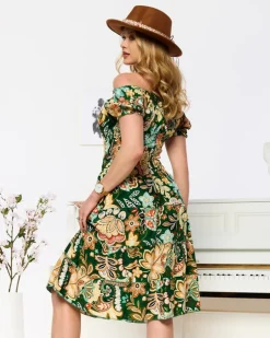 Royalfashion Wzorzysta zielona krótka sukienka damska