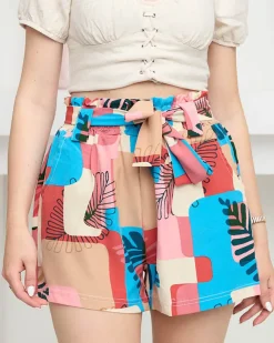 Royalfashion Wzorzyste różowe damskie materiałowe krótkie spodenki