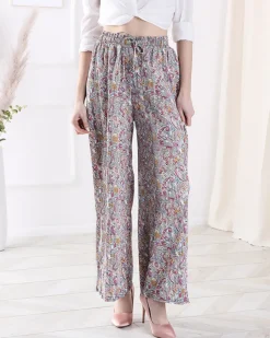 Royalfashion Wzorzyste szerokie spodnie damskie w kolorze kremowym