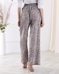 Royalfashion Wzorzyste szerokie spodnie damskie w kolorze kremowym