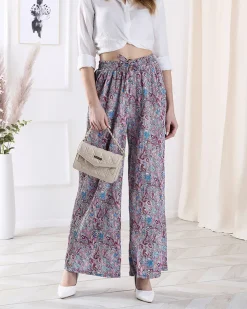 Royalfashion Wzorzyste szerokie spodnie damskie w kolorze niebieskim