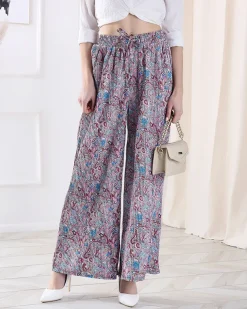 Royalfashion Wzorzyste szerokie spodnie damskie w kolorze niebieskim