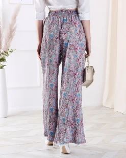 Royalfashion Wzorzyste szerokie spodnie damskie w kolorze niebieskim