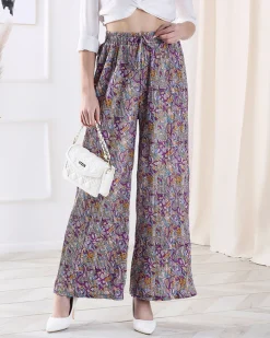 Royalfashion Wzorzyste szerokie spodnie damskie w kolorze fioletowym