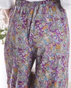 Royalfashion Wzorzyste szerokie spodnie damskie w kolorze fioletowym