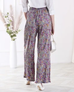 Royalfashion Wzorzyste szerokie spodnie damskie w kolorze fioletowym