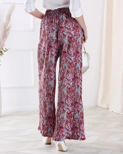 Royalfashion Wzorzyste szerokie spodnie damskie w kolorze czerwonym