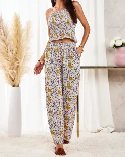 Royalfashion Wzorzysty damski komplet w kolorze beżowym