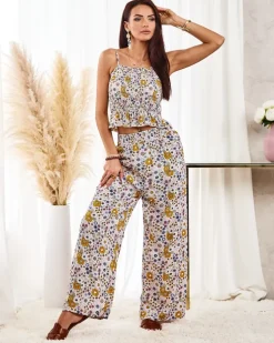 Royalfashion Wzorzysty damski komplet w kolorze beżowym