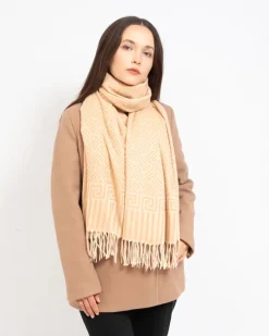 Royalfashion Wzorzysty damski lekki szalik w kolorze beżowym