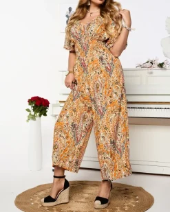 Royalfashion Wzorzysty kombinezon damski w kolorze pomarańczowym