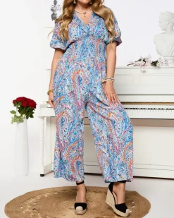 Royalfashion Wzorzysty kombinezon damski w kolorze niebieskim