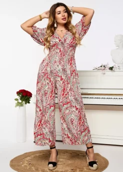 Royalfashion Wzorzysty kombinezon damski w kolorze czerwonym