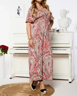 Royalfashion Wzorzysty kombinezon damski w kolorze czerwonym