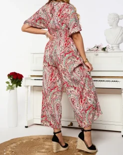 Royalfashion Wzorzysty kombinezon damski w kolorze czerwonym