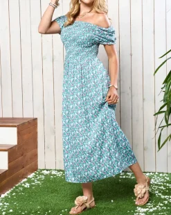 Royalfashion Zielona damska sukienka midi z kwiecistym wzorem