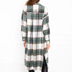 Royalfashion Zielona długa koszula damska w kratę