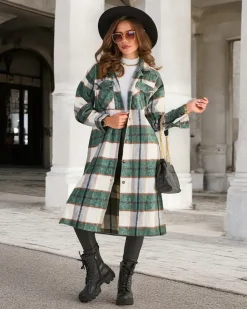 Royalfashion Zielona długa koszula damska w kratę