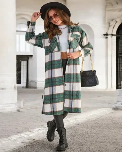 Royalfashion Zielona długa koszula damska w kratę