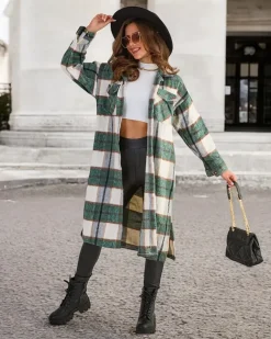 Royalfashion Zielona długa koszula damska w kratę