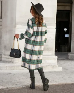 Royalfashion Zielona długa koszula damska w kratę