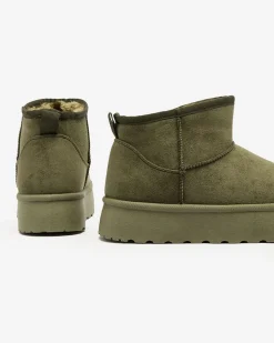 Royalfashion Zielone buty śniegowce damskie na platformie Ersinella