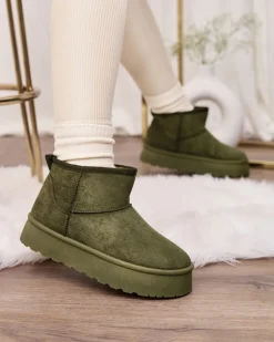 Royalfashion Zielone buty śniegowce damskie na platformie Ersinella