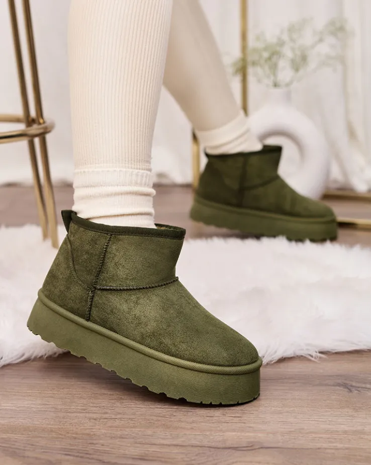 Royalfashion Zielone buty śniegowce damskie na platformie Ersinella