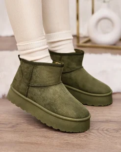 Royalfashion Zielone buty śniegowce damskie na platformie Ersinella