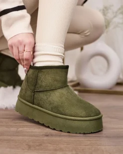 Royalfashion Zielone buty śniegowce damskie na platformie Ersinella