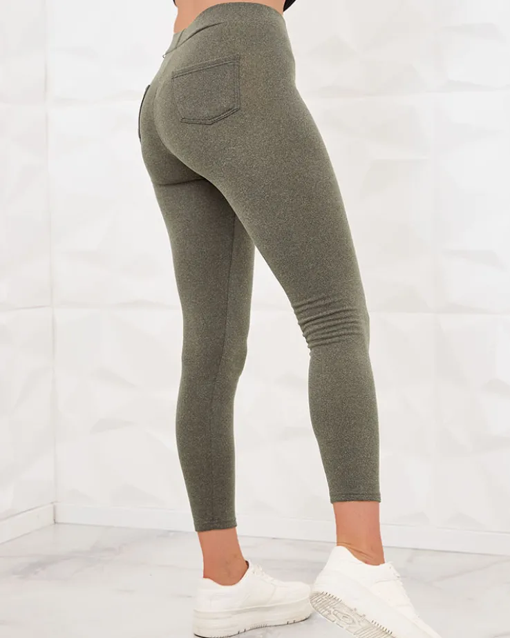 Royalfashion Zielone damskie ciepłe spodnie typu tregginsy