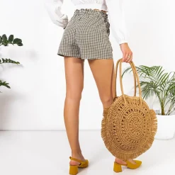 Royalfashion Zielone damskie spodenki w kratkę