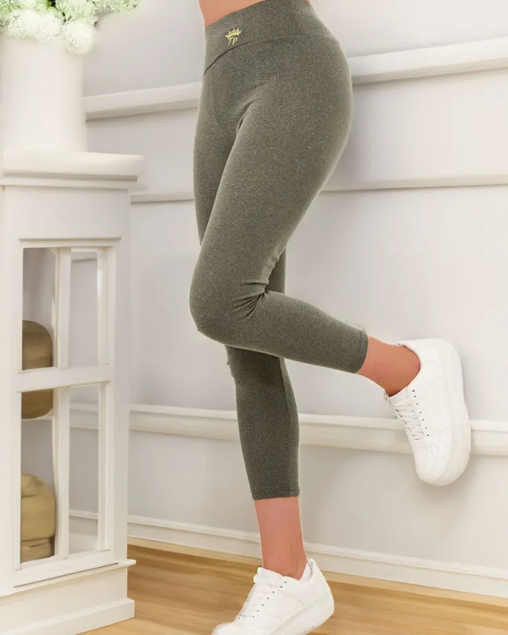 Royalfashion Zielone damskie ciepłe legginsy z haftem